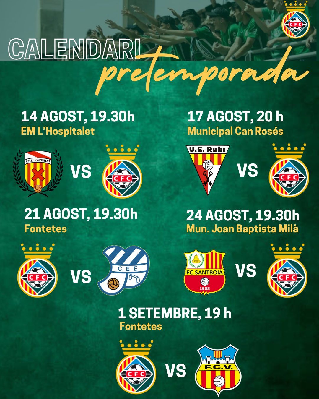 Calendari de pretemporada del primer equip masculí. FOTO: Cerdanyola FC