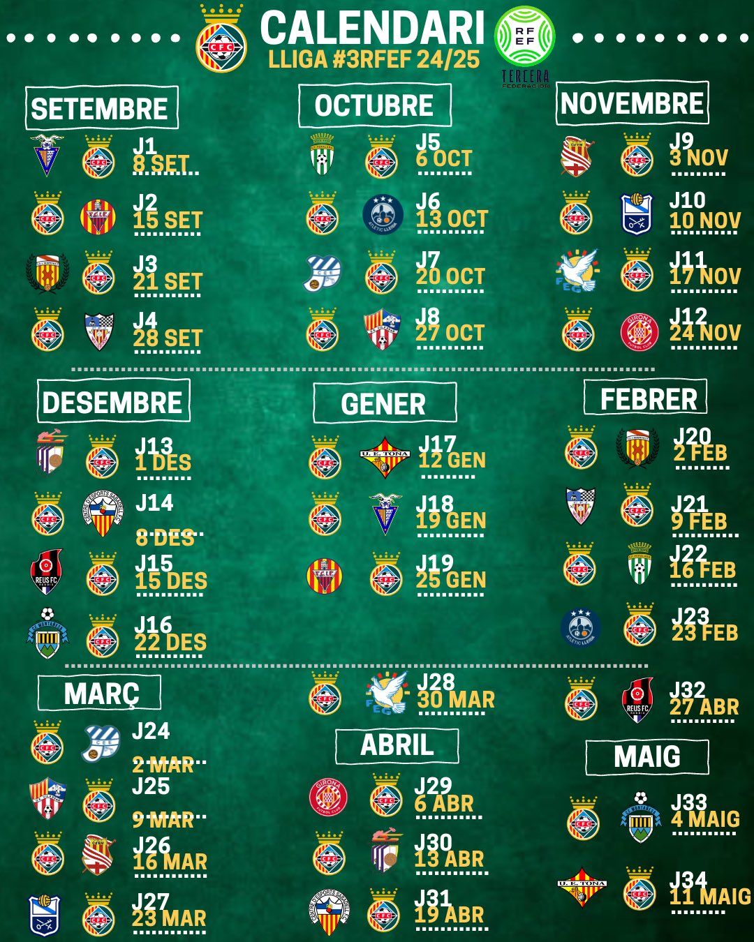 Calendari de partits de Tercera RFEF. FOTO: Cerdanyola FC