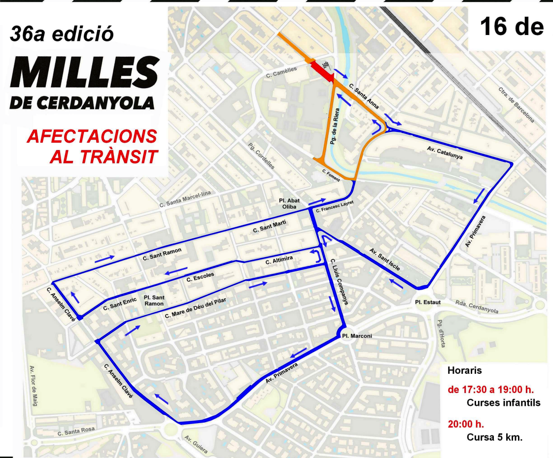 Mapa de les afectacions al trànsit per les Milles de Cerdanyola